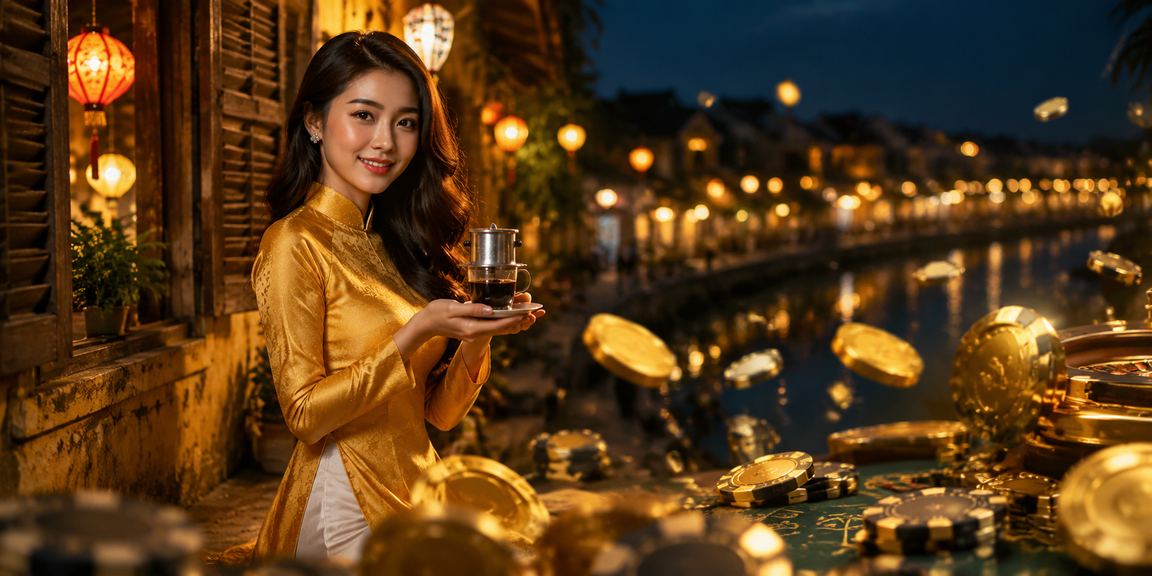 Cảnh chơi casino trực tuyến phong cách áo dài tại Hội An